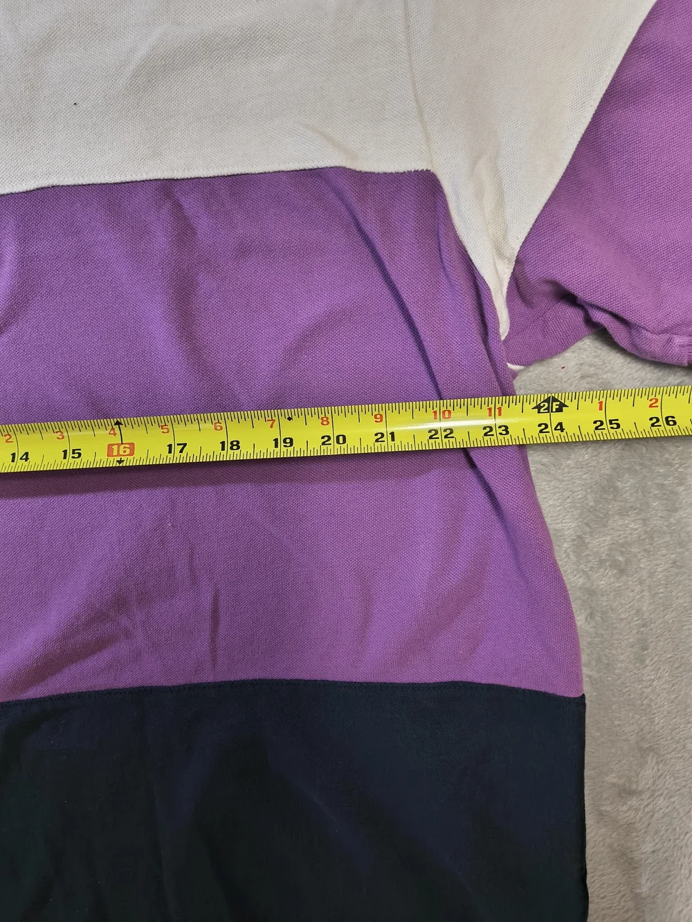 American Eagle Outfitters Mens Colorblock Polo Shirt - White/Purple/Black